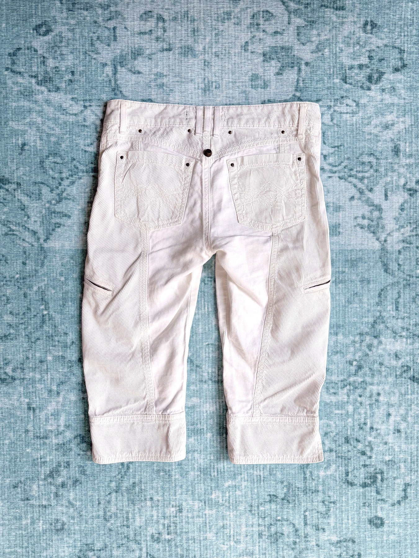 CAVALLI white moto-seam zip pocket capris