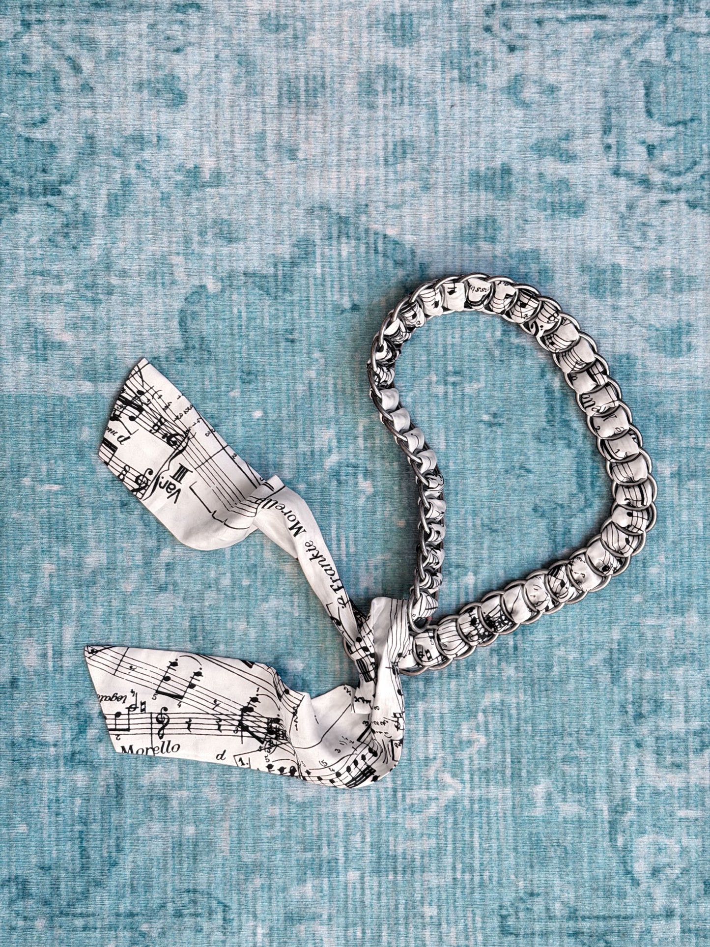 music sheet print silk chain belt