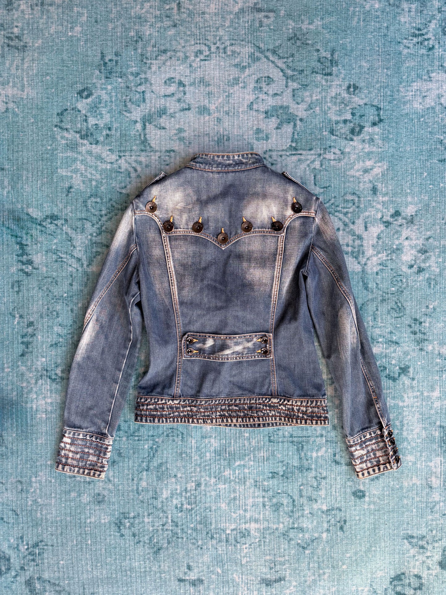 washed denim military asymetrical jacket