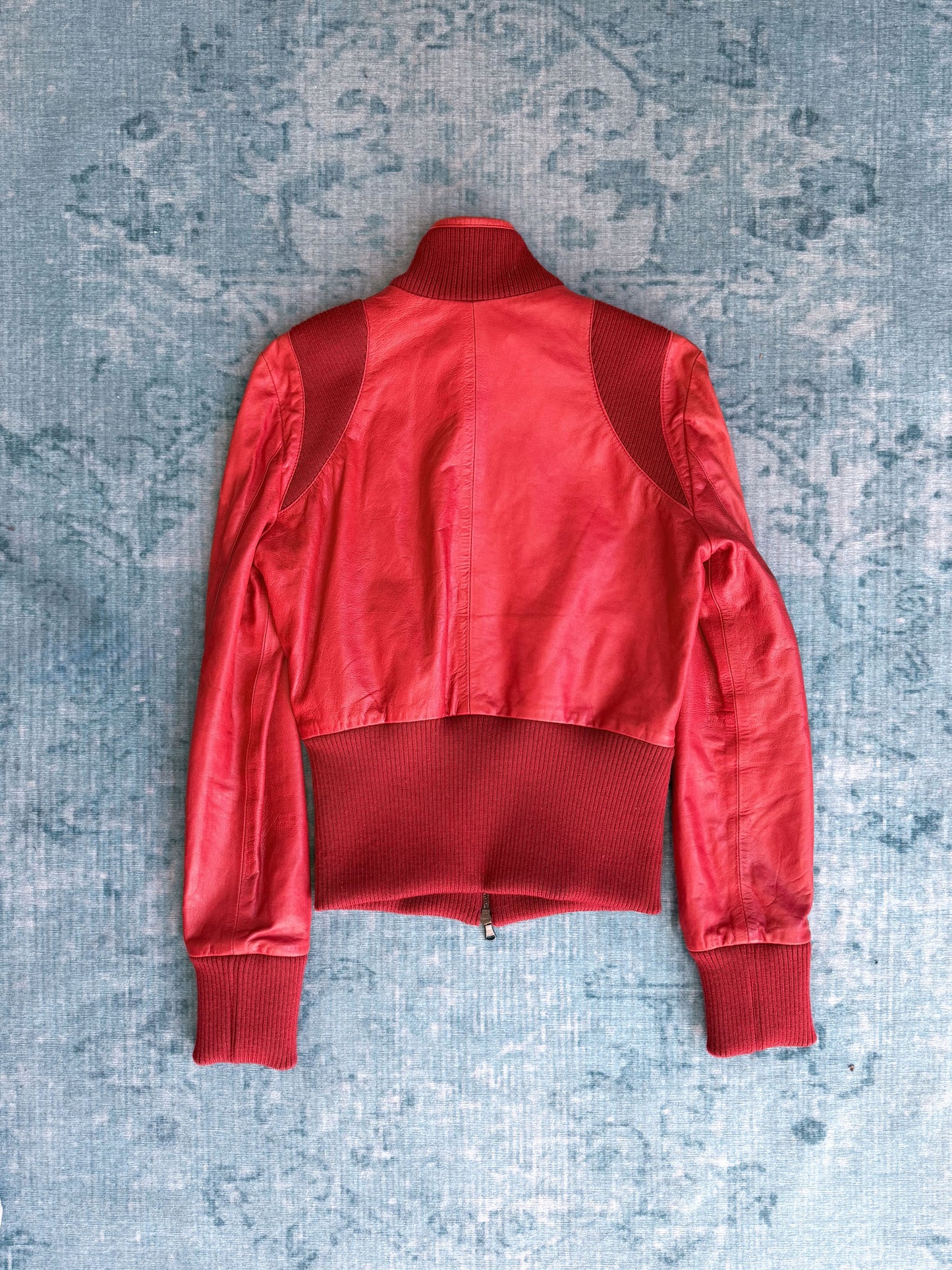 leather ribbed bomber jacket