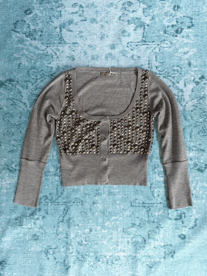 pearls embellished cropped cardigan