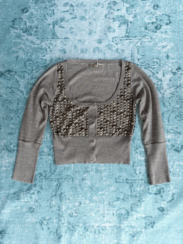 pearls embellished cropped cardigan