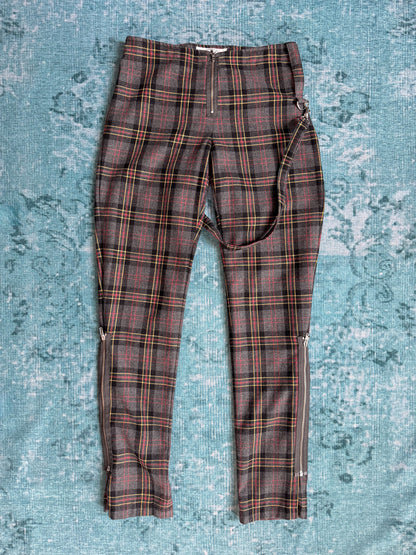 tartan wool pants with straps + zips