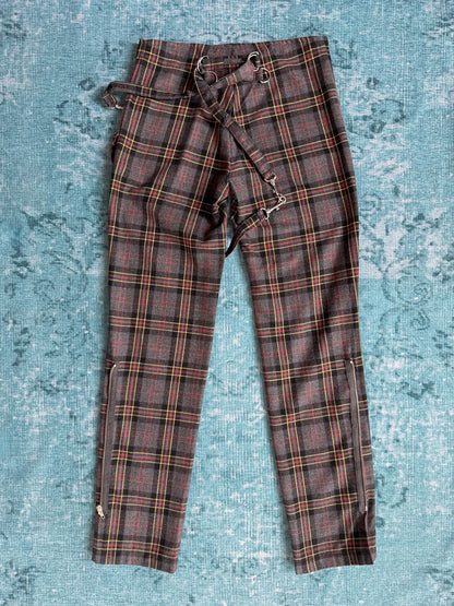 tartan wool pants with straps + zips