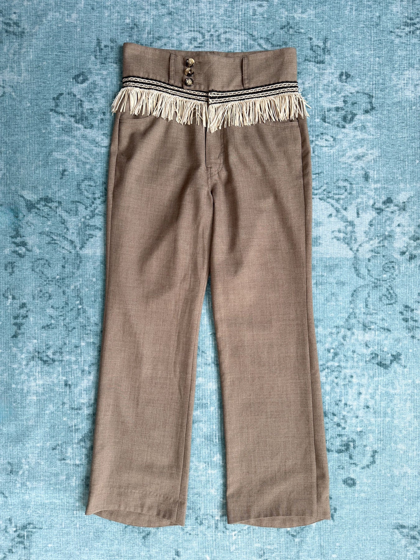 high-waist fringe trim trousers