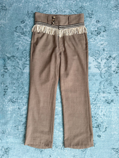 high-waist fringe trim trousers