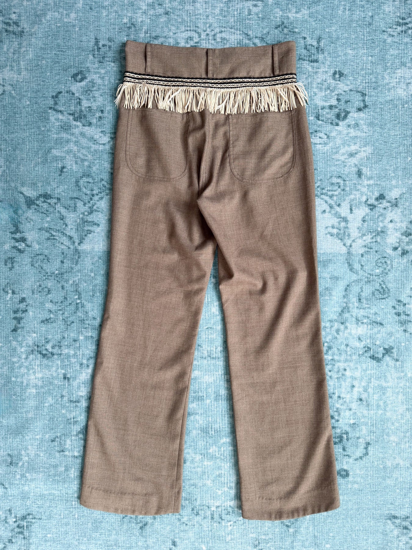 high-waist fringe trim trousers
