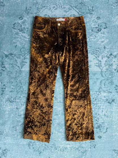 JCDC bronze crushed velvet trousers
