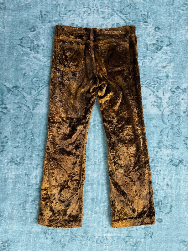 JCDC bronze crushed velvet trousers