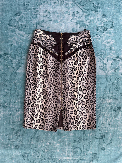 leopard print studded pencil skirt