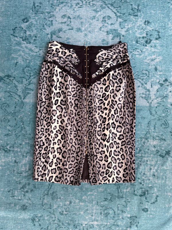 leopard print studded pencil skirt