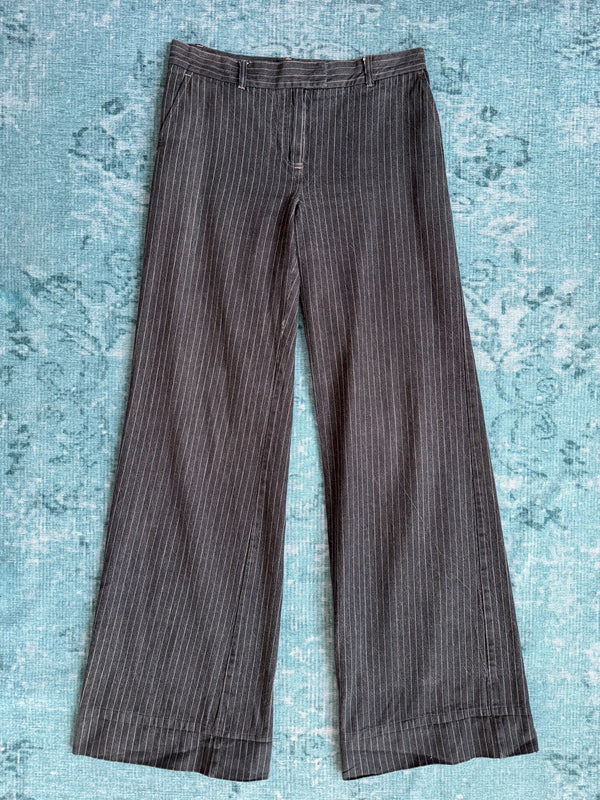 KENZO cable knit pinstripe hooded vest + pinstripe wide-leg trousers