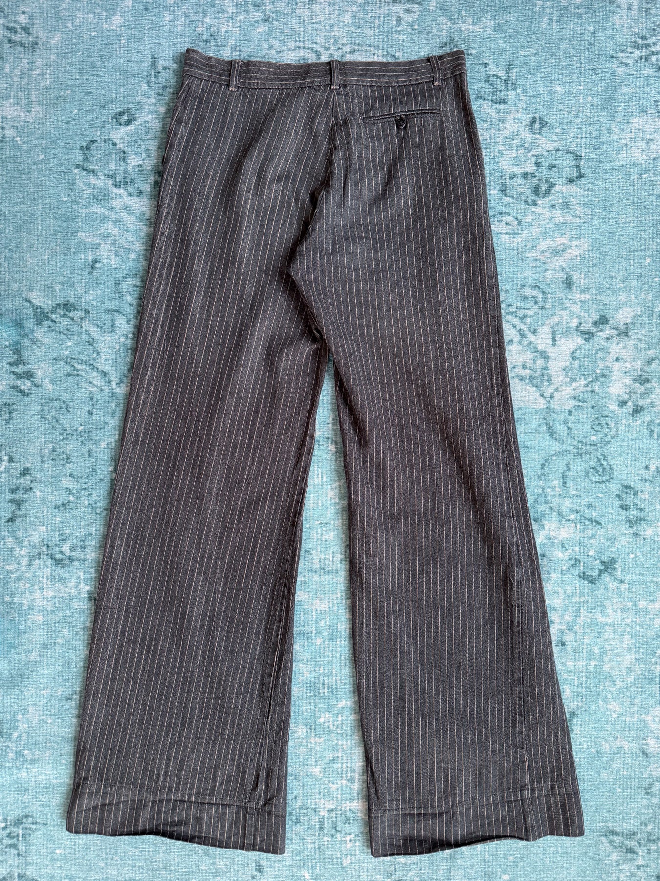 KENZO cable knit pinstripe hooded vest + pinstripe wide-leg trousers
