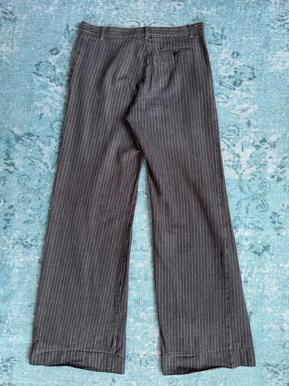 KENZO cable knit pinstripe hooded vest + pinstripe wide-leg trousers