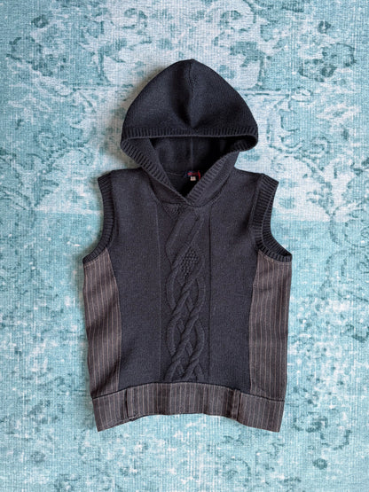 KENZO cable knit pinstripe hooded vest + pinstripe wide-leg trousers