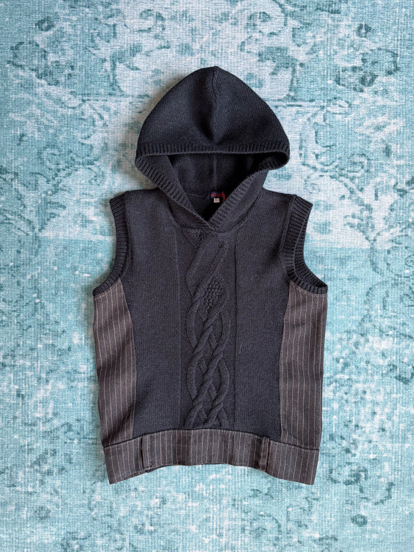KENZO cable knit pinstripe hooded vest + pinstripe wide-leg trousers