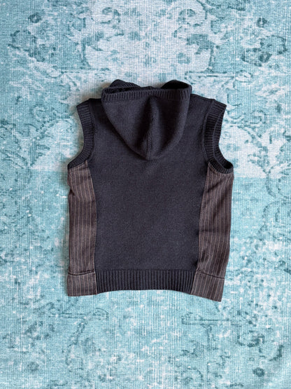 KENZO cable knit pinstripe hooded vest + pinstripe wide-leg trousers