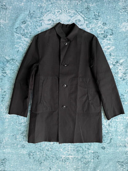 black raw-edge work jacket