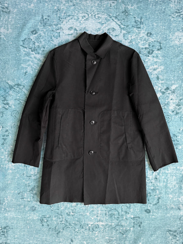 black raw-edge work jacket