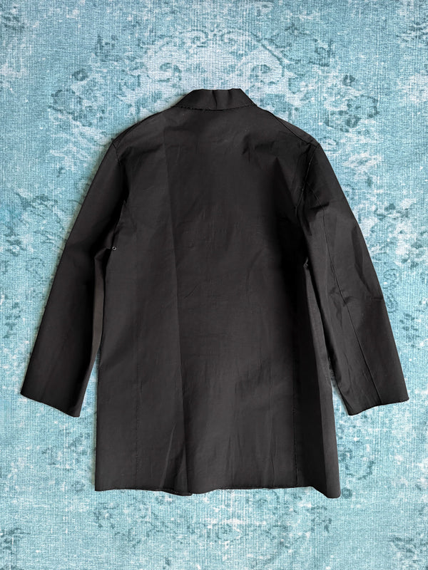 black raw-edge work jacket