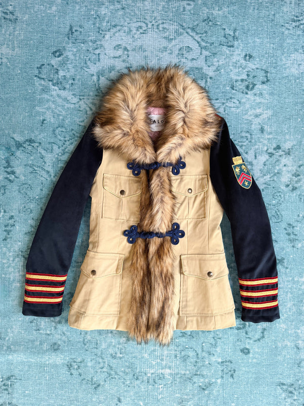 fur-trim military jacket
