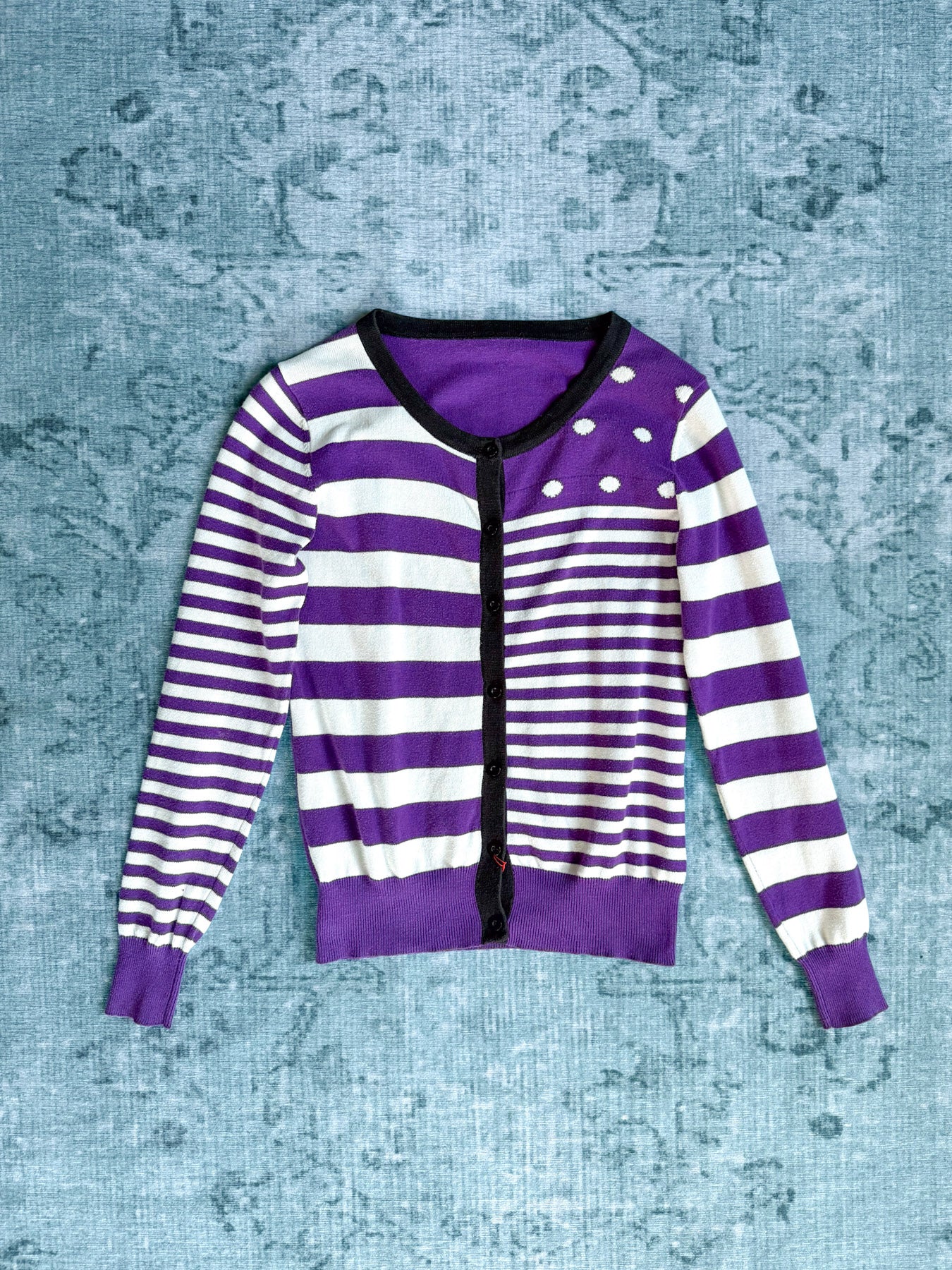 striped+polka dot mixed print cardigan