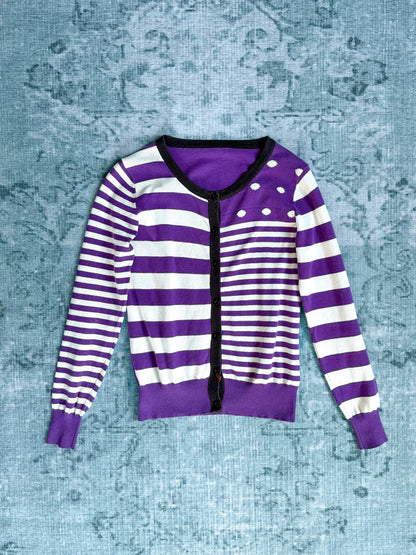striped+polka dot mixed print cardigan