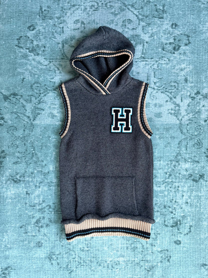HYSTERIC GLAMOUR "for ages 5 and over" knit varsity hooded vest