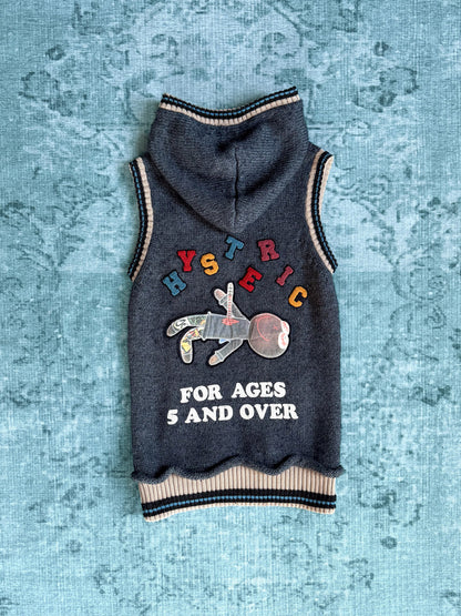 HYSTERIC GLAMOUR "for ages 5 and over" knit varsity hooded vest