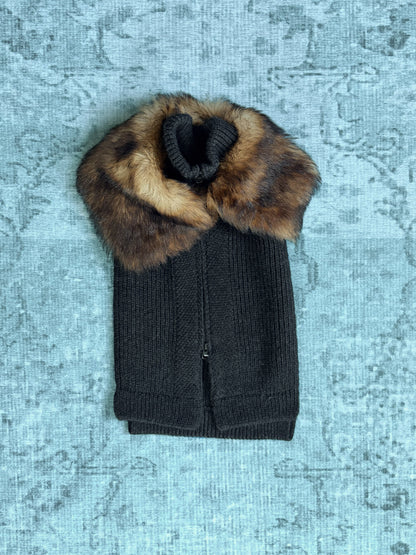 fur collar open-side knit vest