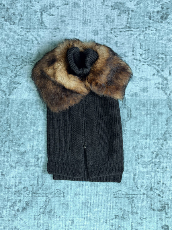 fur collar open-side knit vest