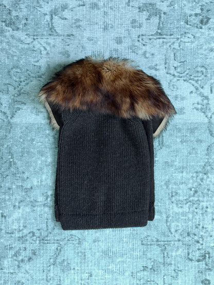 fur collar open-side knit vest