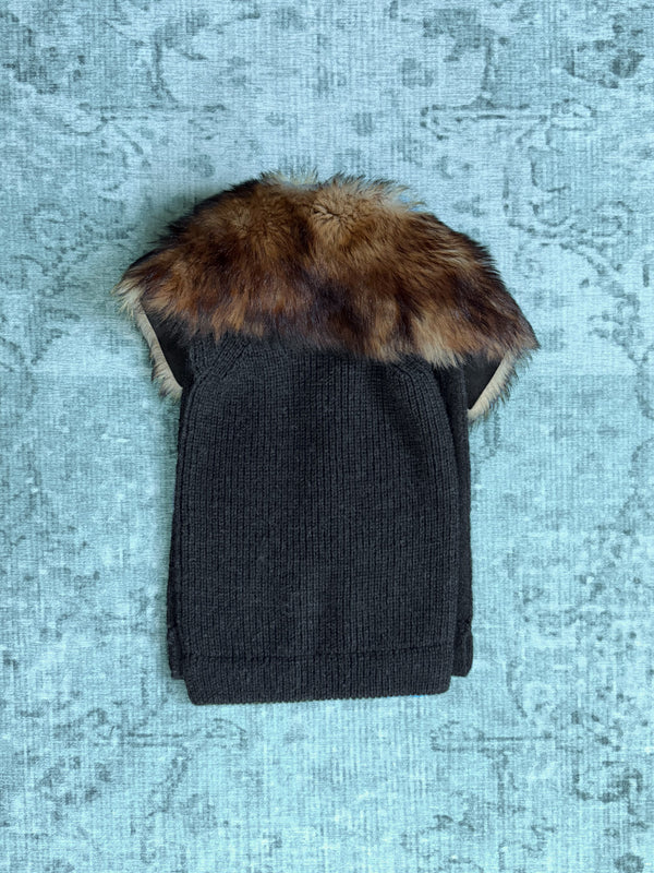 fur collar open-side knit vest