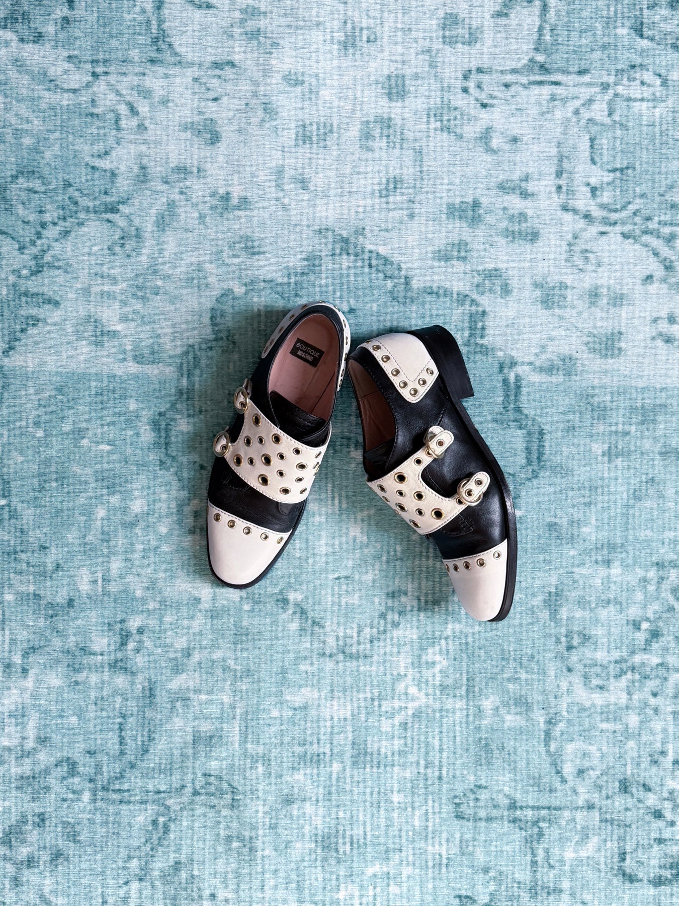 MOSCHINO eyelet double buckle loafers