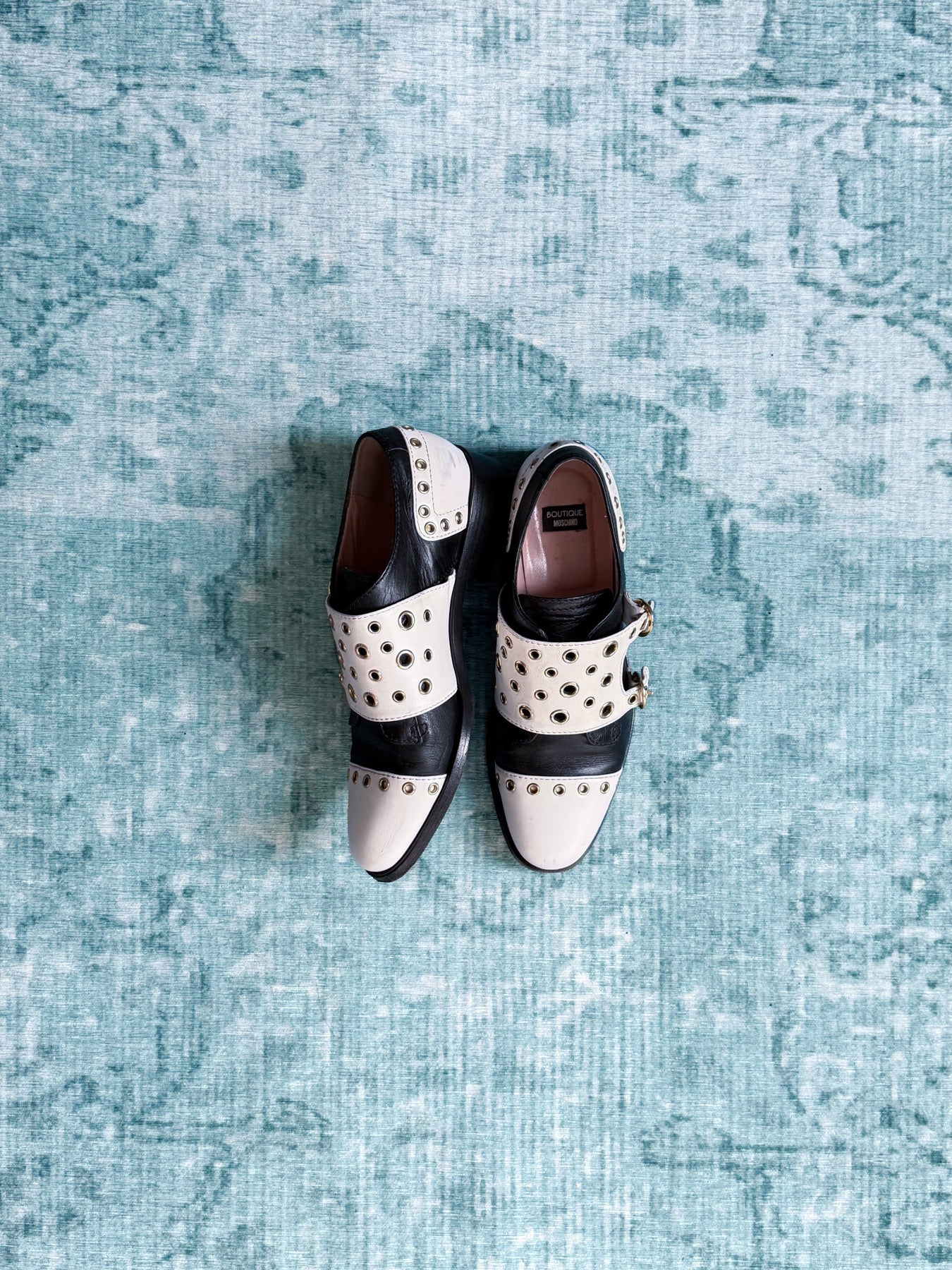 MOSCHINO eyelet double buckle loafers