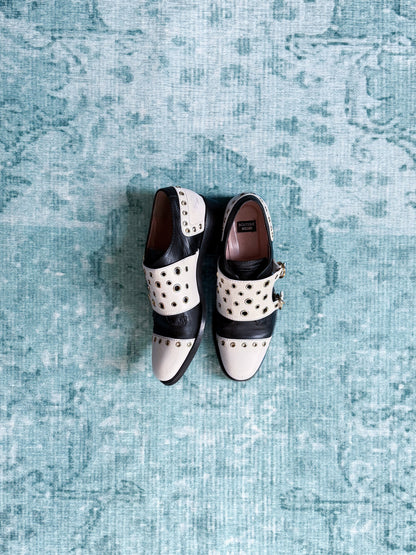 MOSCHINO eyelet double buckle loafers