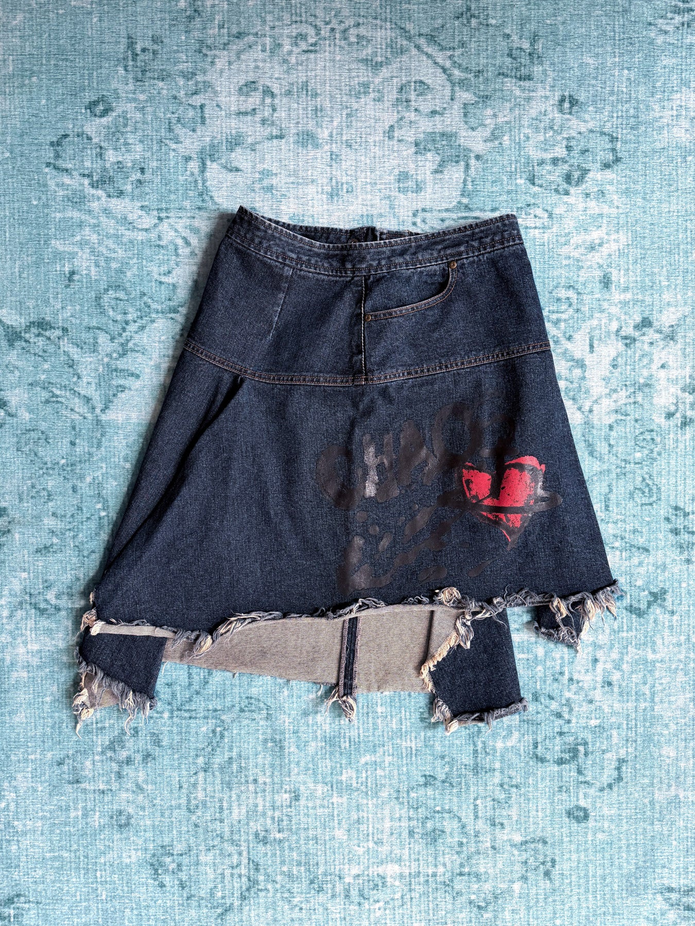 VIVIENNE WESTWOOD asymetric denim printed skirt