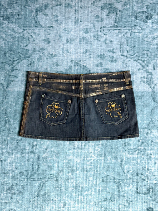 gold paint denim micro skirt