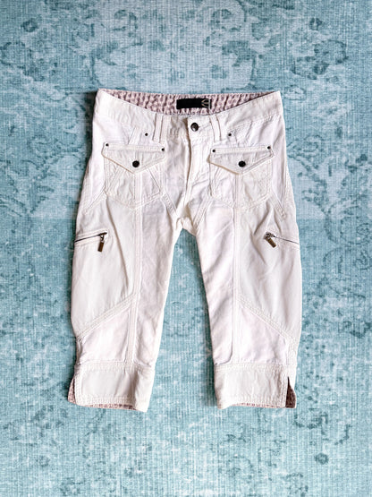 CAVALLI white moto-seam zip pocket capris
