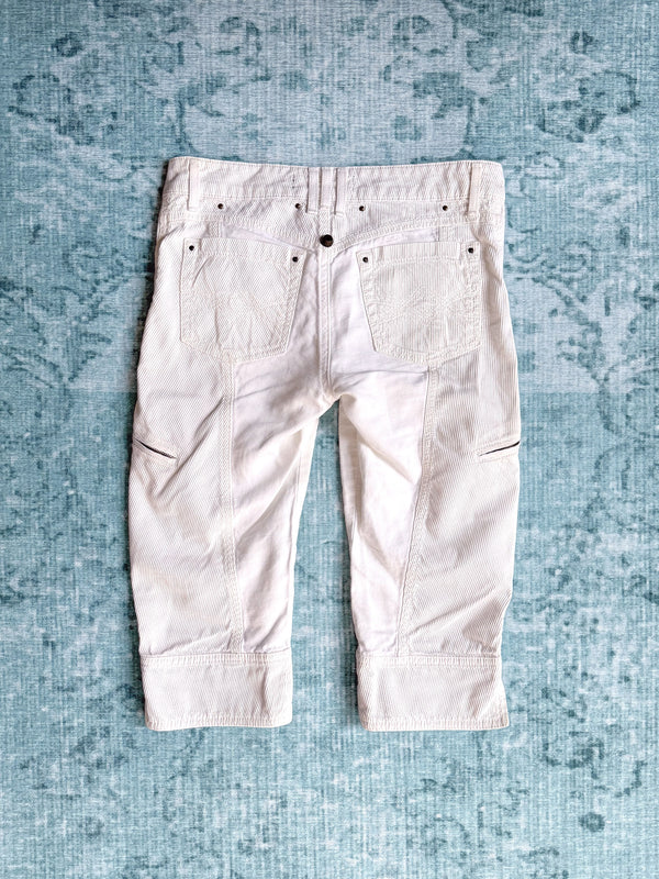 CAVALLI white moto-seam zip pocket capris