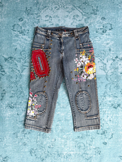 GAETANO NAVARRA floral patch studded capri