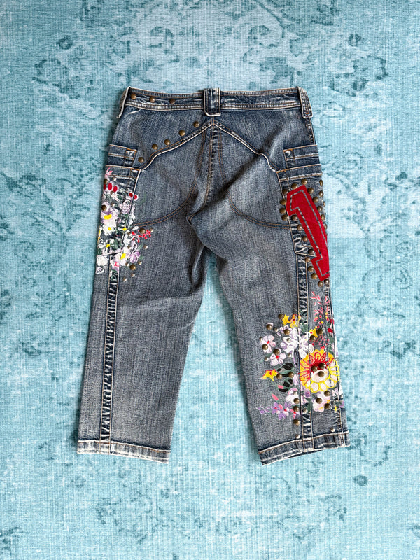 GAETANO NAVARRA floral patch studded capri