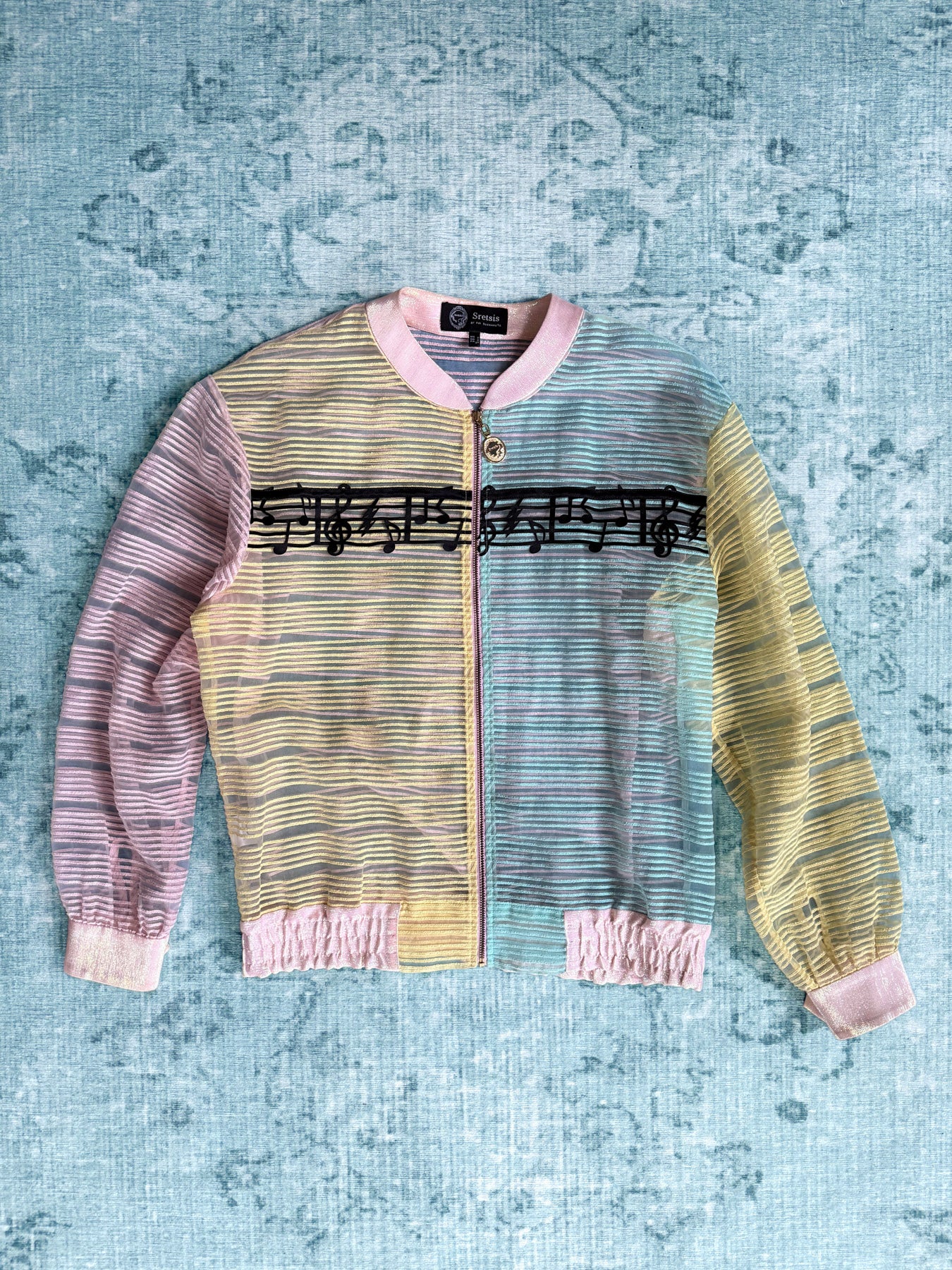 sheer pastel music-note bomber