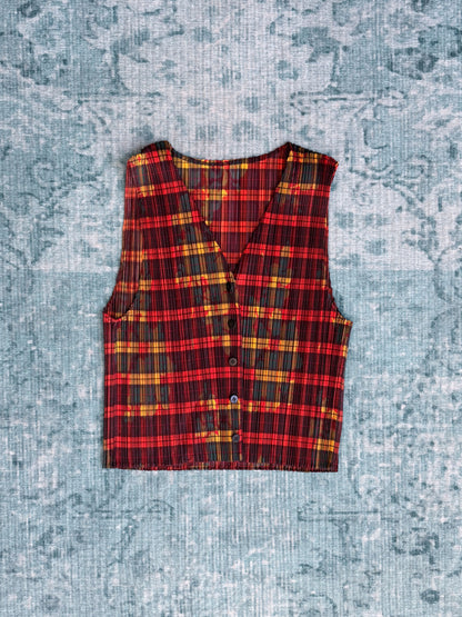 ISSEY MIYAKE pleated tartan button vest