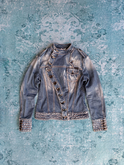 washed denim military asymetrical jacket