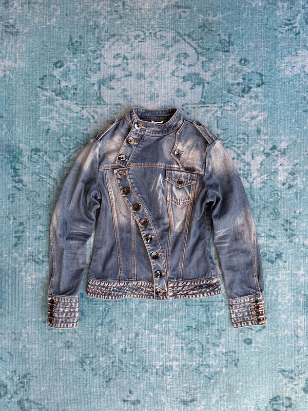 washed denim military asymetrical jacket