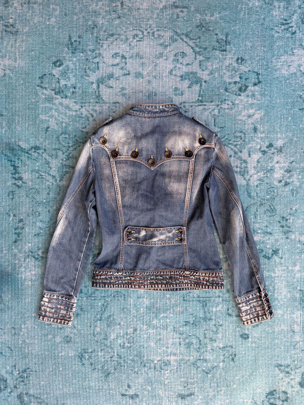 washed denim military asymetrical jacket