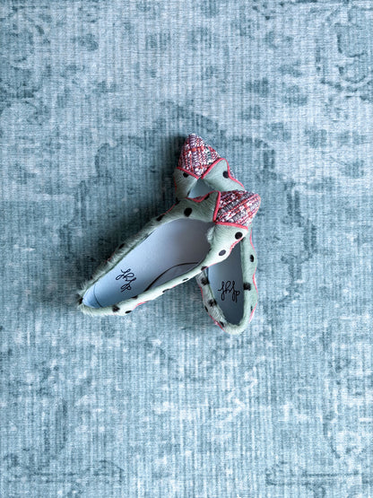polka-dot pony hair tweed pointed flats
