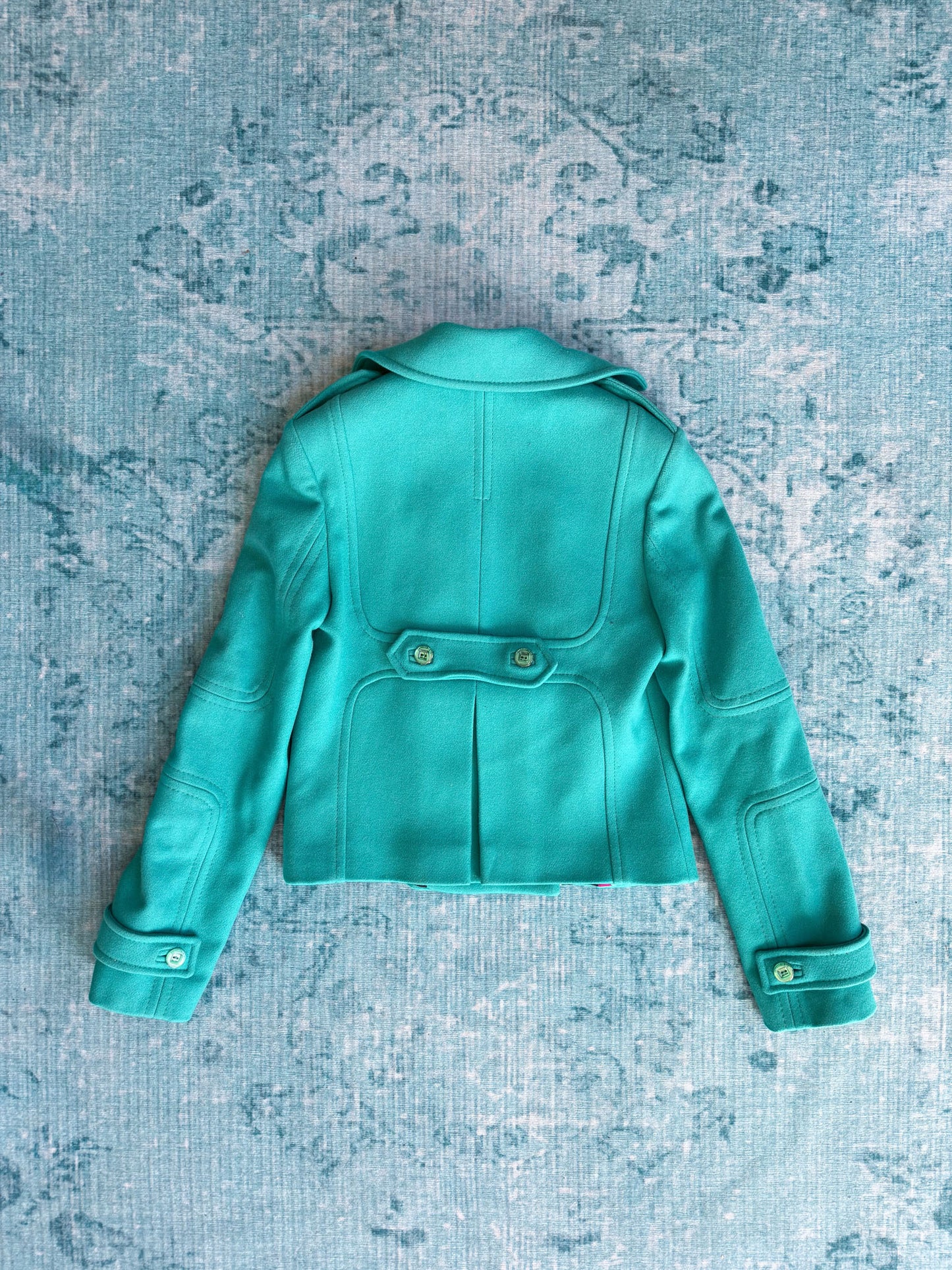 turquoise double-breasted wool peacoat