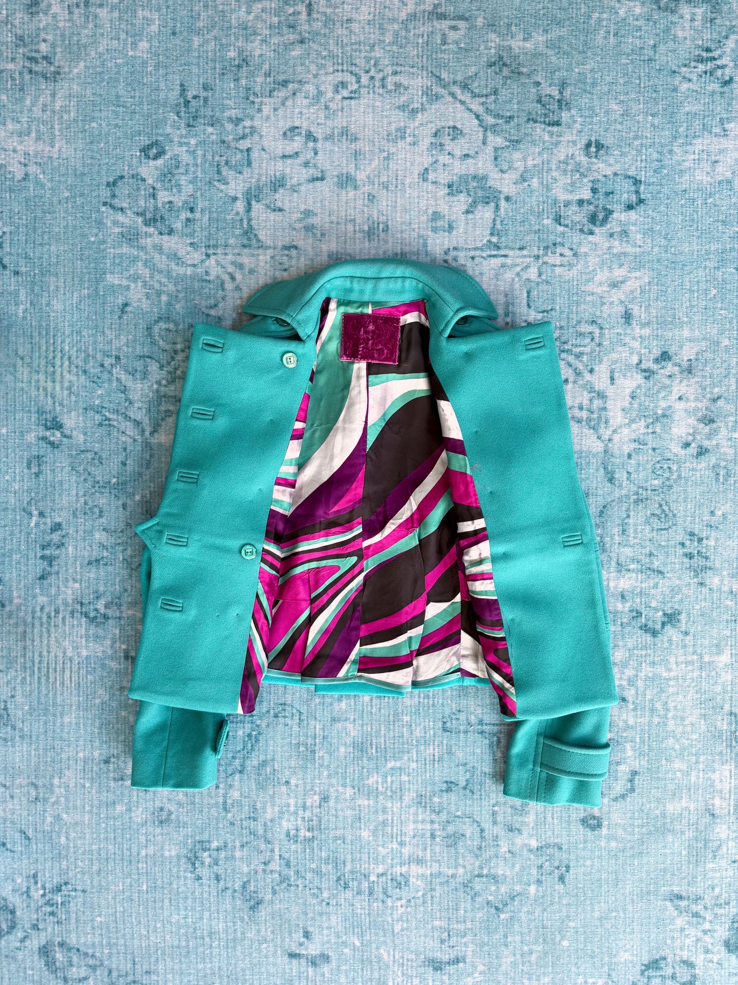 turquoise double-breasted wool peacoat